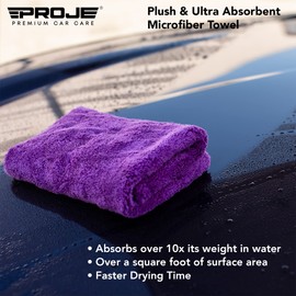 PROJE' Purple Microfiber Towel for Car - Ultra Absorbent - Car Drying, Polishing, Buffing Cloth & Interior Detailing Towel - 500 GSM 16x16in - Auto Detailing Supplies - Pack of 3 Premium Car Care