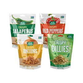 "Fresh Gourmet Bold Flavor Variety Pack – Includes Pickle-Flavored Crispy Dillies, Crispy Jalapeños, Garlic Pepper Crispy Onions & Crispy Red Peppers, 3.5 Each (4-Pack) – Add a Zesty Crunch to Salads, Sandwiches & More"