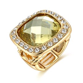 Statement Alloy Resin Square Ring Women's Adjustable Rhinestone Stretch Finger Ring Novelty Jewelry for Cocktail Party (Yellow)