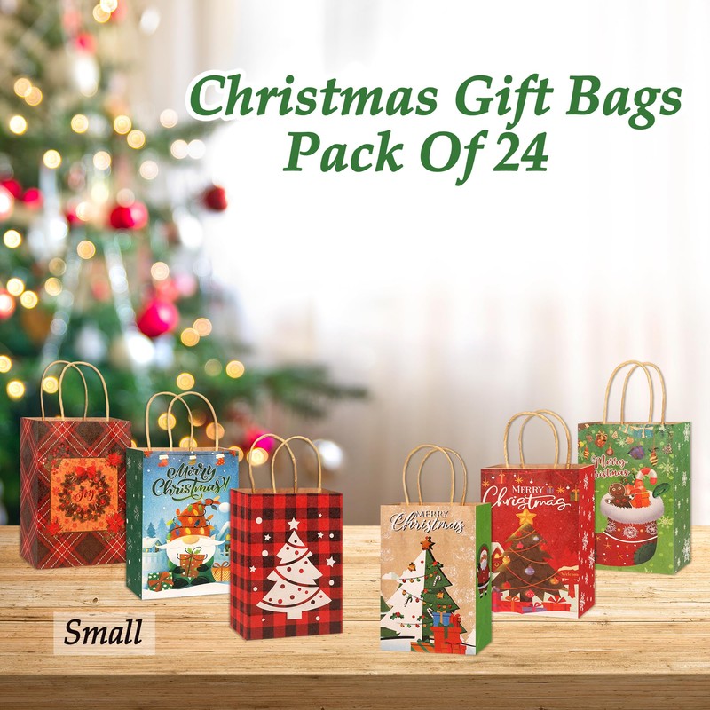 24 Christmas Gift Paper Bags Bulk with handles Wrapping,Christmas Trees