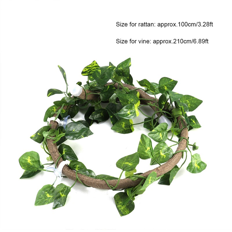 Reptile Climbing Branch Flexible Jungle 3.28ft Rattan 1Pc Vine(3.28ft Rattan+Scindapsus