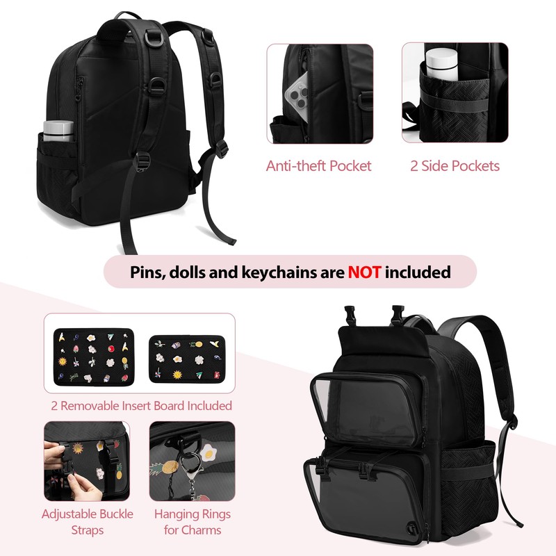 Prokva Ita Bag Pin Display Backpack with Inserts for Pins,