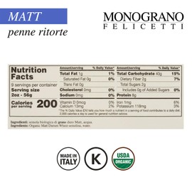 Monograno Felicetti Matt Penne Ritorte Pasta Italian Organic Non-GMO 17.6oz (500g)
