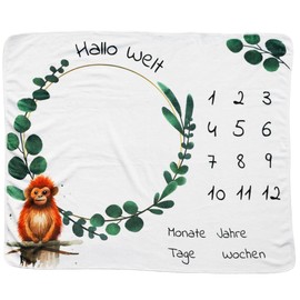 kreativherz - Premium Baby Milestone Blanket Animal Motif "Monkey" 120 x 100 cm Extra Soft According to OekoTex Tested - Milestone Blanket Monthly Blanket for Baby and Children - Baby Blanket for