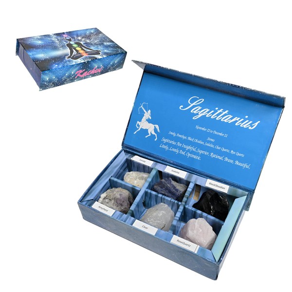 KACHVI Crystal Sagittarius Gifts-Zodiac Signs Stones to Complement The Birthstones-Natural Healing Crystals with Horoscope Box Set