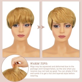 Pixie Cut Wig Short Human Hair Wigs for Black Women Ombre Brown Human Hair Glueless Pixie Wig Layered None Lace Front Wig with Bangs Natural Straight Wig 1B/30 Color