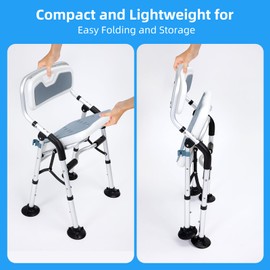 Fasjloctavty Shower Chair for Inside Shower,Foldable Shower Chair for Elderly and Disabled, Adjustable Height Chairs with Padded Arms and Back for Bathroom,Compact and Comfortable，Regular Standard