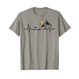 Heartbeat with Tropical Palm Trees Beach Island and Dolphin T-Shirt