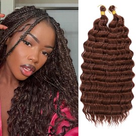Eerya Long Curly Braiding Hair 20 Inch 2 Packs Deep Ocean Wave Crochet Hair for Black Women Deep Wave Braiding Hair for Boho Braids（20 inch, #33）