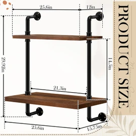 Nuanchu Microwave Oven Rack 2 Tier Wall Mount Microwave Shelf 26x18 Inches Retro Floating Shelf Stand, Black Storage Organizer Holder for Kitchen Oven Toaster Utensils