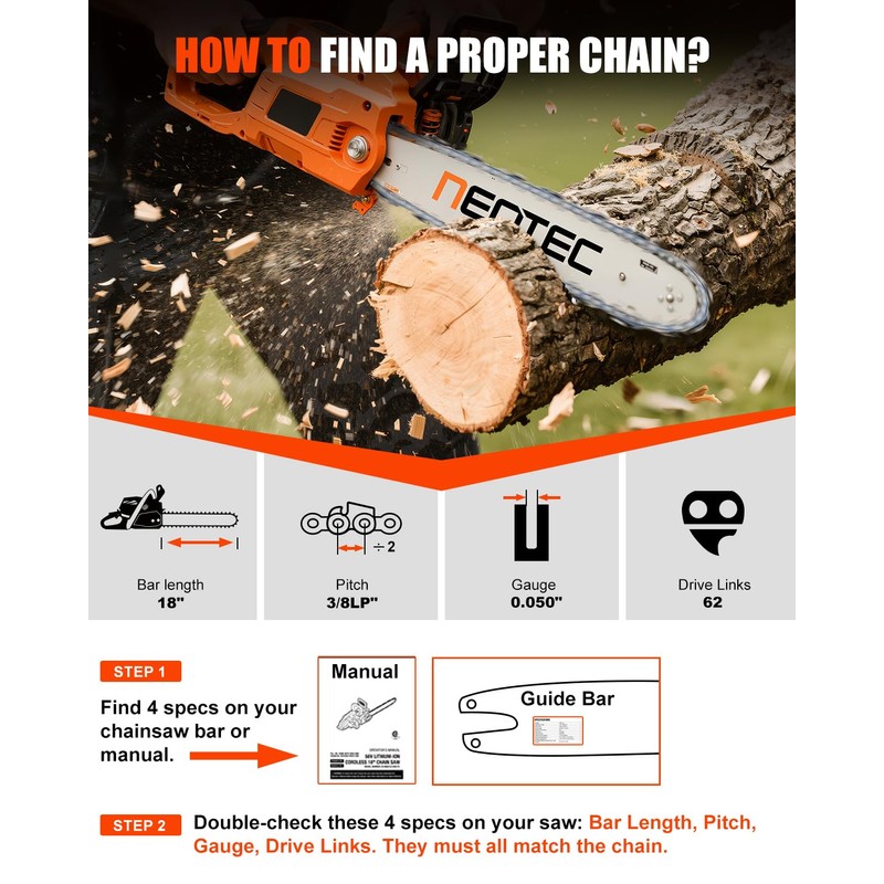 18 Inch Chainsaw Chain 3/8" LP Pitch .050" Gauge 62