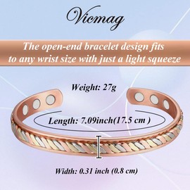 Vicmag Copper Bracelet for Women Men Magnetic Bracelet Ultra Strength Magnets 99.9% Solid Pure Copper Adjustable Size with Gift Box (Braided Tricolour)
