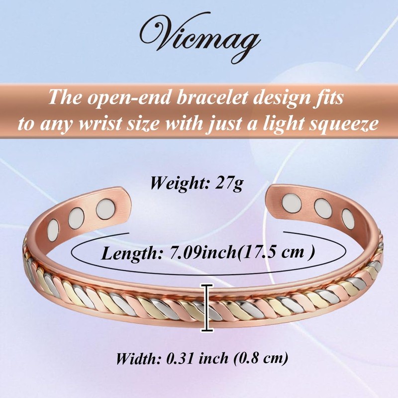 Vicmag Copper Bracelet for Women Men Magnetic Bracelet Ultra Strength