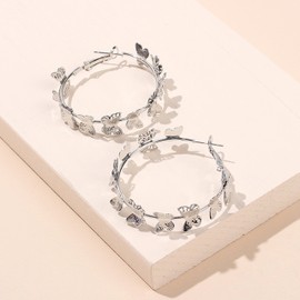 Butterfly Hoop Earrings for Women Gold Butterfly Earrings for Girls Large Hoop Earrings Big Huggie Butterfly Earrings Gift for Her (Butterfly Earrings Silver)