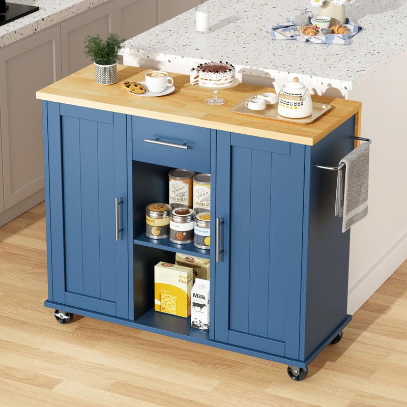 JY QAQA 42" Kitchen Island with Storage on Wheels, Rolling