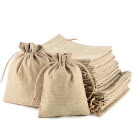 CLYPY Pack of 20 Jute Bags 15 x 20 cm, Fabric Bags with Drawstring, Jute Sack Christmas, Bags for Filling, Jute Sack, Gift Bags for Wedding Gift Christmas Flax Colours