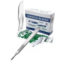 100 Pcs Box Surgical Sterile Blades #10 Made of High Carbon Steel With Stainless Steel Scalpel Handle Knife #3 Graduated Use for Biology Lab Anatomy, Cutting, Med Student, Sculpting, Repairing