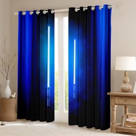 Castle Fairy - Cortina de luz de neón con sable de luz, rayas geométricas azules, cortinas de ventana abstractas para niñas y niños, hombres, cortinas modernas de tratamiento de ventanas para sala de estar, 38 pulgadas de ancho x 45 pulgadas de largo