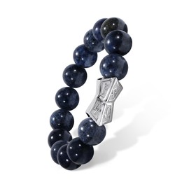 AWNL® Men's Beaded Bracelet with Sterling Silver Engraved Runes Charm 12mm Dumortierite Natural Gemstone Gift for Men, 6.1''-6.5''