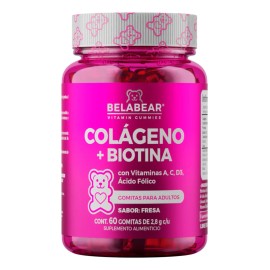 Solanum Belabear Colágeno + Biotina Vit. A, C, D3, Acido Folico 60 Gomitas Sabor Fresa