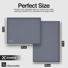 ZUNEX Under Sink Mat 31"x22" Waterproof Silicone Cabinet Liner – Under Kitchen Sink Protector Tray for Drips, Leaks, and Spills, Cabinet Mat Ideal for Kitchen and Bathroom Cabinets (Dark Grey)
