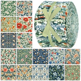 Ganeen 100 Pcs Vintage William Morris Flowers Quilting Fabric Roll 2. 56 Inch Fabric Squares Jelly Patchwork Precut Strips Bundles for Holiday Materials Craft DIY Sewing Cloths