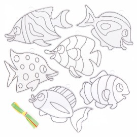 Baker Ross AT935 Tropical Fish Suncatchers - Pack of 10, Fun Plastic Designs for Children to Colour In and Decorate