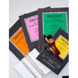 Arsh 1795098 Watercolor Paper Pad, 10.6 oz (300 g), Extra Fine 10.2 x 14.2 inches (26 x 36 cm), 12 Sheets, Natural White