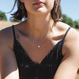 Mevecco Gold Dainty Opal Necklace 18K Gold Plated Anchor Pendant Necklace Minimalist Handmade Bar