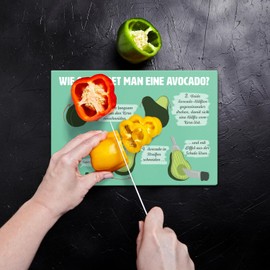 How to Cut an Avocado Glass Chopping Board with Instructions A Colourful Cooking Board for the Kitchen Cutting Instructions Women Glass Kitchen Board Instructions Cutting Chefs