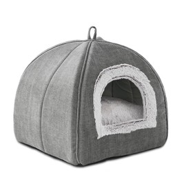 Cat Beds Cave-Cat Beds for Indoor Cats,Kittens and Small Pets,Soft and Warm Cat Tent Bed,Cat House,Cat Teepee,Foldable and Washable with Removable Cushioned and Anti Slip Bottom,Grey,15 inches