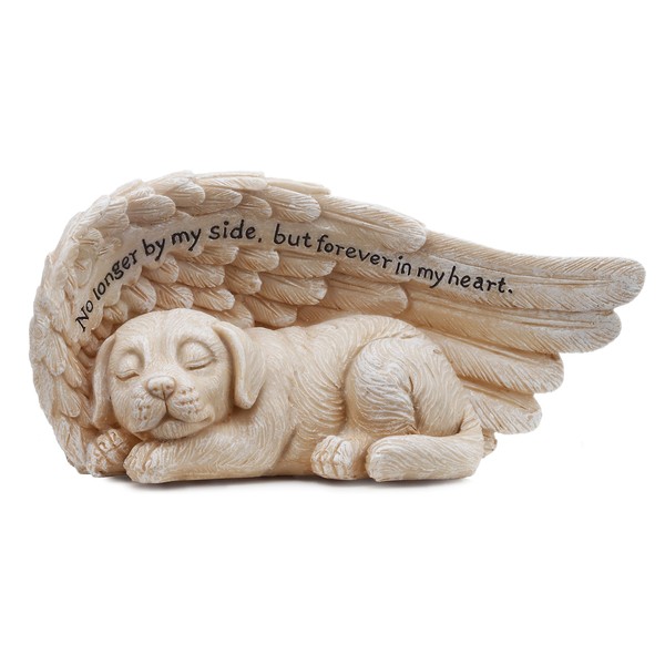 Napco 11146 Small Sleeping Dog in Angel's Wing Garden Statue with Inscription, 8 x 4