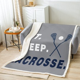 Lacrosse Fleece Throw Blanket for Kids and Adults, Sherpa Ball Design Ultra Soft Lacrosse Player Game Plush Throw Blanket, Grey, 50"x60"