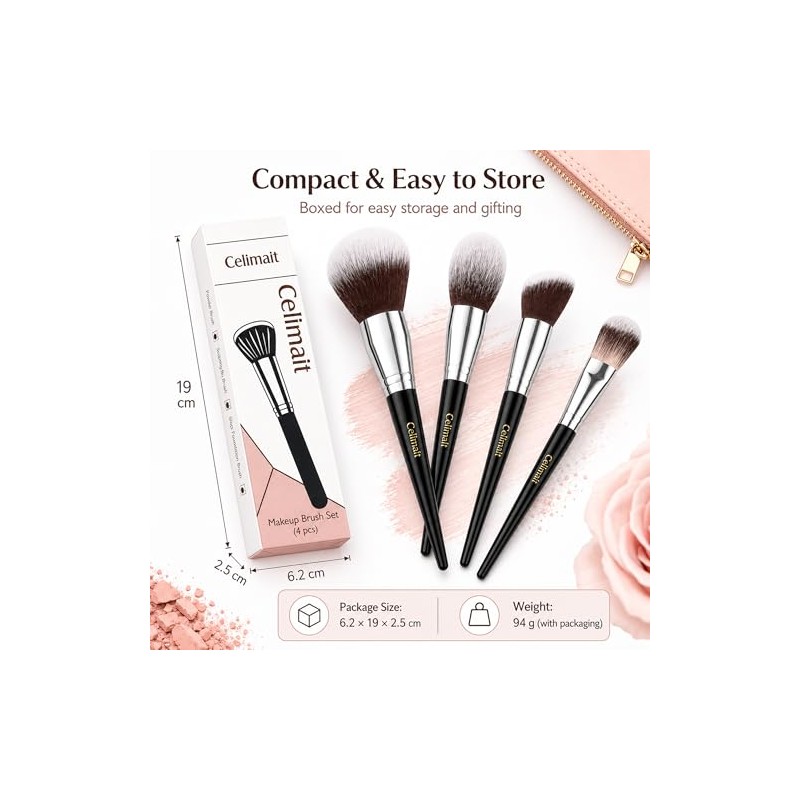 4PCS Face Makeup Brushes Set, Soft Synthetic Bristles for Foundation