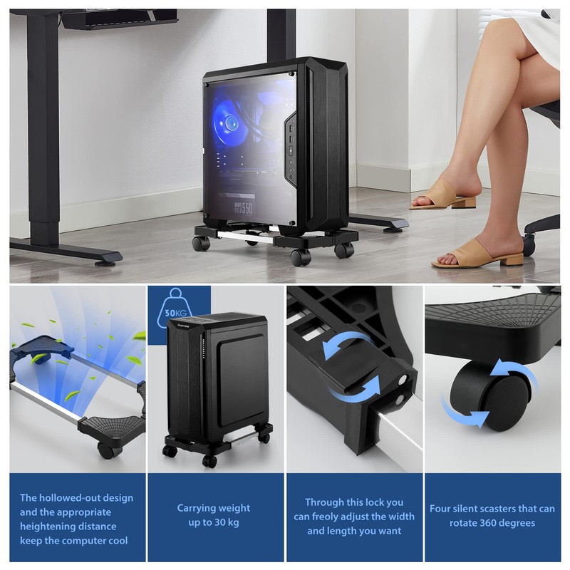 Hmseng Computer Tower Stand,Hmseng Adjustable Mobile CPU Stand with 4