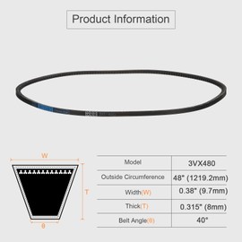 QUARKZMAN Pack of 2 V-Belt Timing Belt 3VX480 Rubber Drive Belt 480 inches/1219 mm Pitch Length 0.3 inch/8 mm Thick Flat Belt Rubber Transmission Belt Drive Belt for Power Transmission