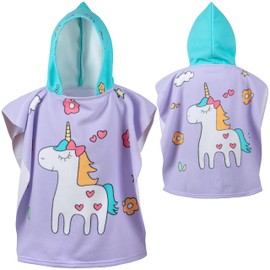 BESTIF Bath Poncho Children's Bath Towel Poncho with Hood Terry Cloth 100% Microfibre Soft Infant (Unicorn Purple)