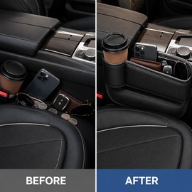 Car Seat Gap Organizer with Cup Holder – PU Leather Side Storage Box for Phones, Wallets & Daily Essentials