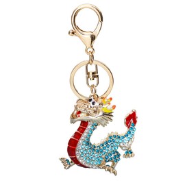 Dragon Rhinestone Keyring, Gold Sparkling Charm Keyring, blue