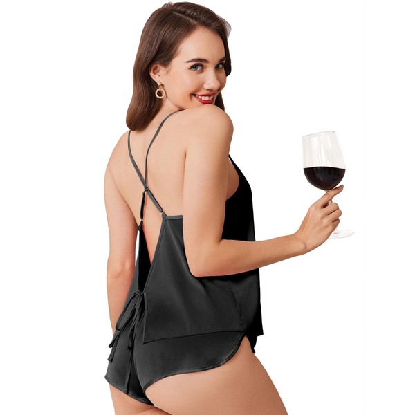 Ekouaer Womens Satin Pajama Sets Silky Backless Pjs Camisole Top