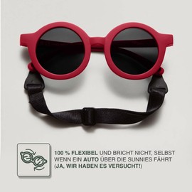 BABYMOCS Round Sunglasses Children 1.5 Years - 8 Years | 100% UV Protection | Flexible | BPA-Free | Non-Toxic Sunglasses Toddler with Strap | Swedish Design | Toddler Sunglasses, red