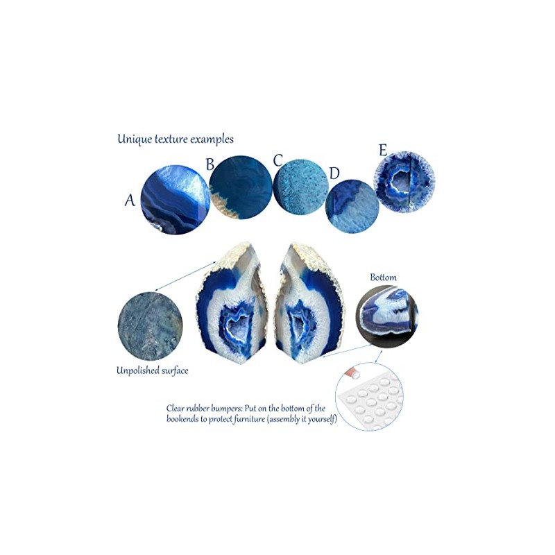 (1.4-1.8kg, Blue) - Decorative Bookends Agate Book Holder for Office
