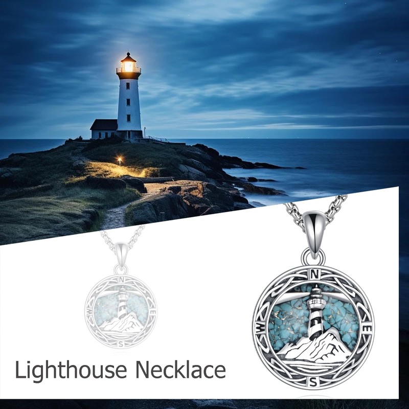 ONEFINITY Lighthouse Necklace for Women Sterling Silver Turquoise Compass Pendant
