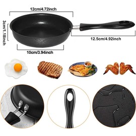 RANJIMA Mini Pan, 12 cm Small Pan, Non-Stick Pan, Fried Egg Pan with Handle, Heat Resistant, Non-Stick Coating, Portable Egg Pan for Camping, Cooking, Induction, Gas Stove - Black