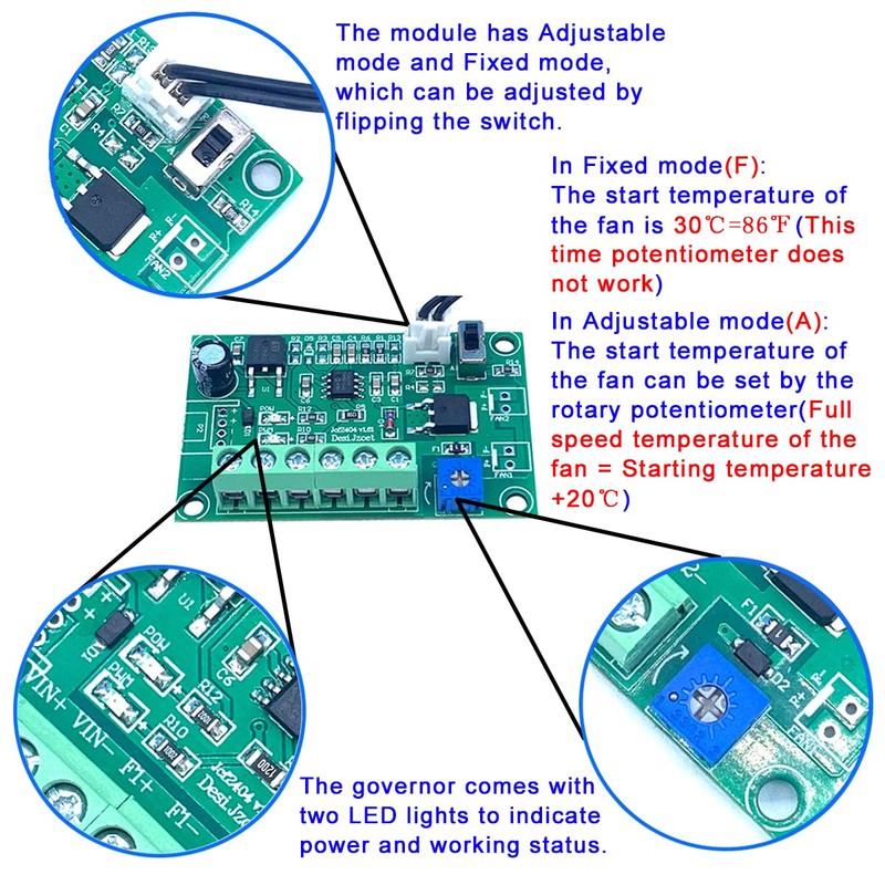 DC 12V 24V 4A 2-Way Adjustable PWM Fan Speed Controller,