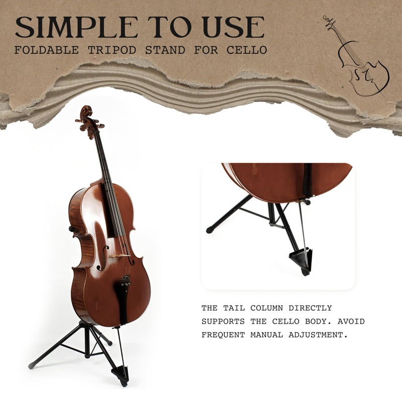 WHELPAW Adjustable Cello Stand with Bow Holder - Secure &