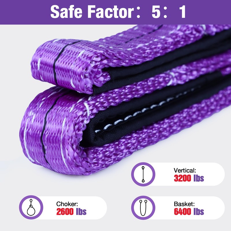2 Pack 1" x3.3Ft Lifting Sling Straps, 2-Ply Heavy Duty