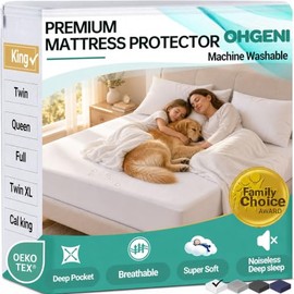 OhGeni - Protector de colchón Impermeable, sábana Bajera Ajustable tamaño King con Bolsillo Profundo, Funda de colchón hipoalergénica Lavable, de 6 a 
