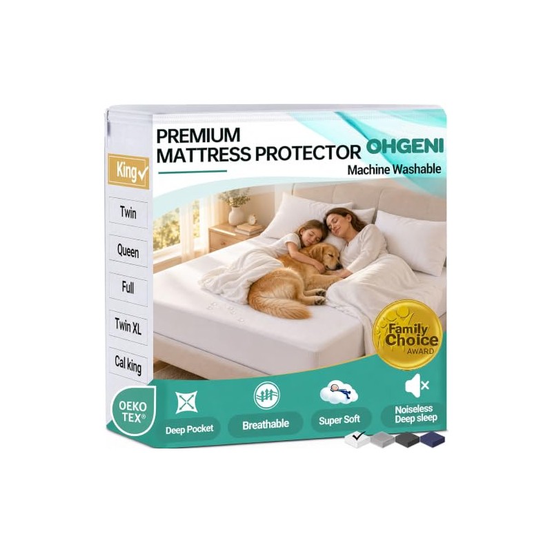 OhGeni - Protector de colchón Impermeable, sábana Bajera Ajustable tamaño