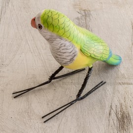 NOVICA Handmade Ceramic Figurine Guatemala Green Sculpture Animal Themed Bird [5in L x 1.8in W x 3.5in D] 'Monk Parakeet'